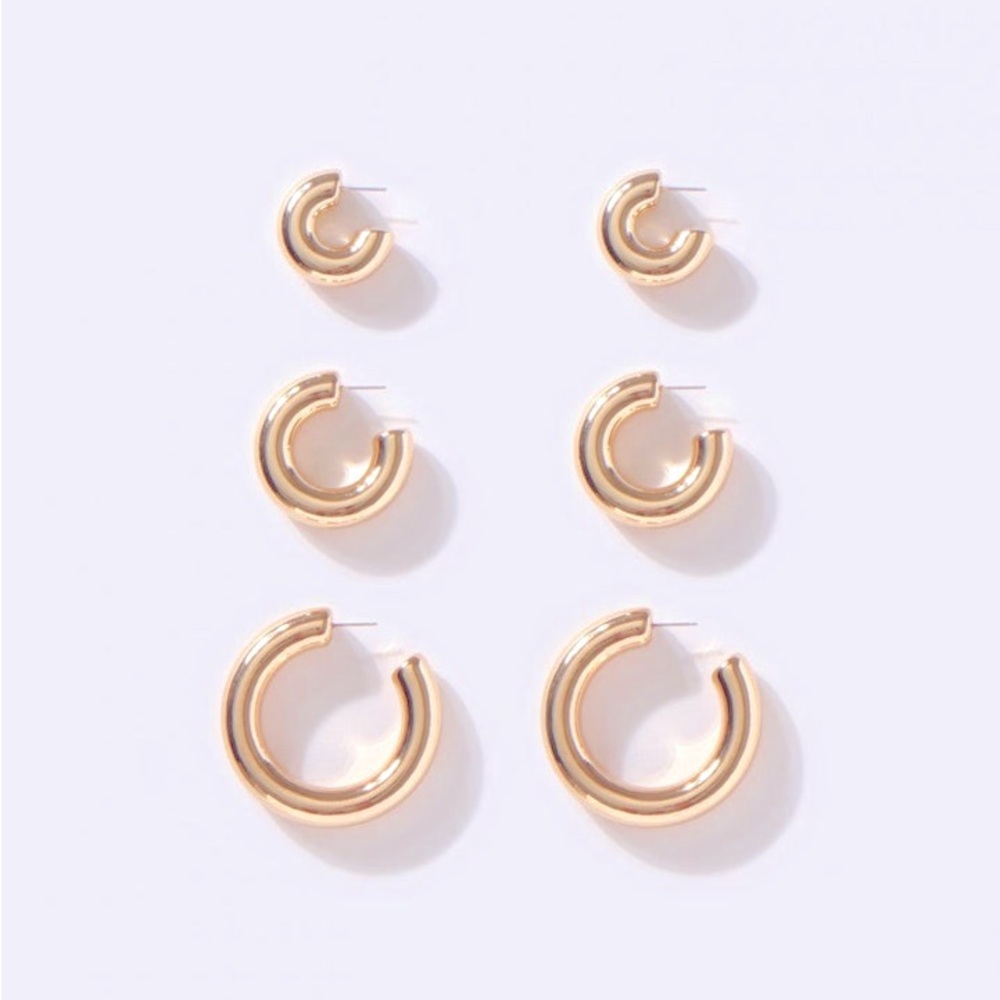 8 Other Reasons Jelia Hoop 14k gold plated set of three pairs of earrings
